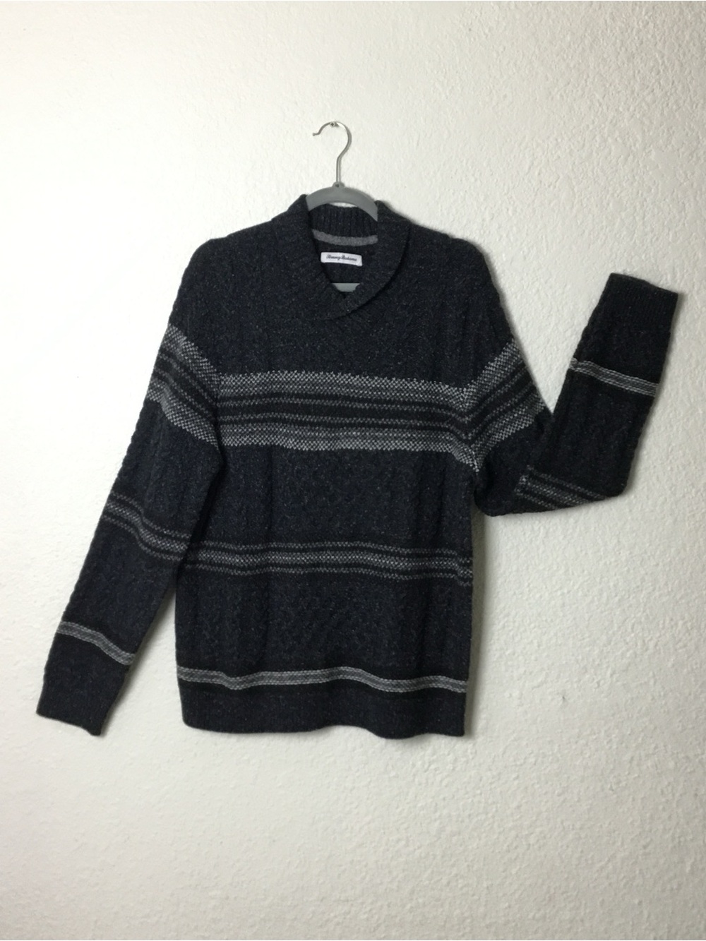 Classic Men's Dark Gray Striped V-Neck Sweater